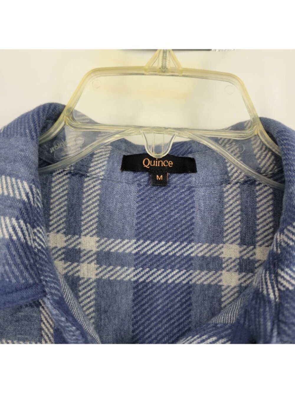 Quince Stretch Sweater Fleece Flannel Shirt Size Medium - Indigo Blue Check - Picture 3 of 5